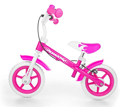 Milly Mally Leichtes Dragon-Laufrad mit Bremse für Kinder, rosa